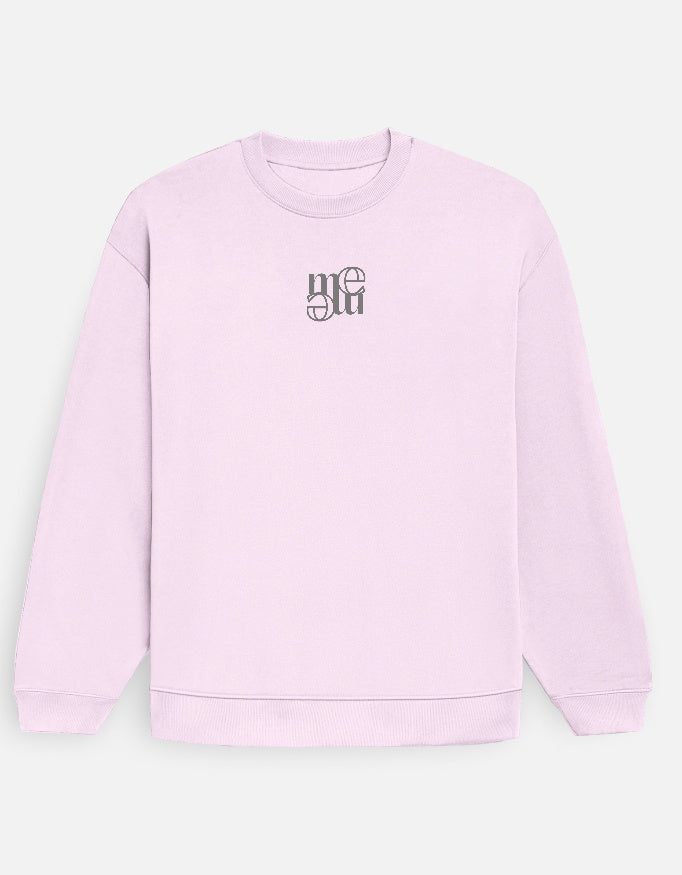 Light pink sweatshirt with a moonearth logo on a light gray background