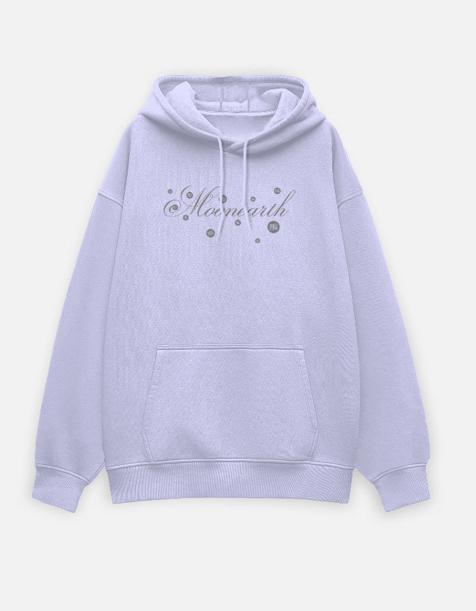 Light purple hoodie with 'Moonearth' text on a light gray background