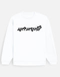 White sweatshirt with black moonearth text on a light gray background