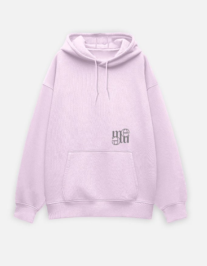 Light pink hoodie with a small moonearth logo on the chest against a light gray background