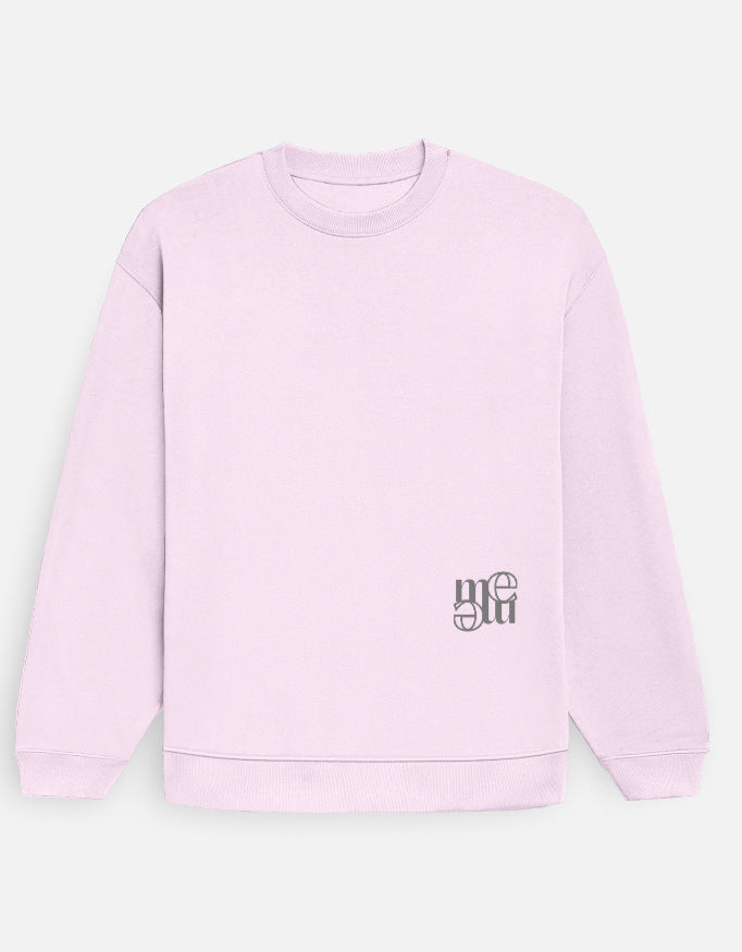 Light pink sweatshirt with a moonearth logo on a light gray background