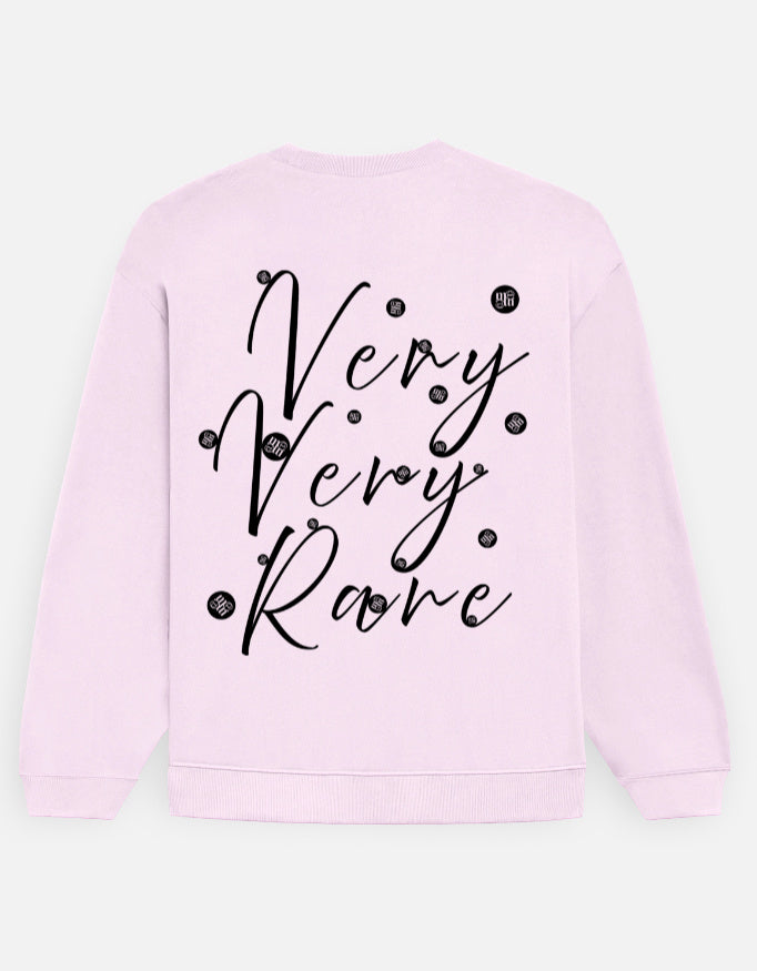 Light pink moonearth sweatshirt with 'Very Very Rare' text on a light gray background