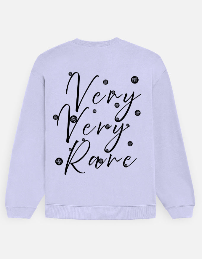 Light purple moonearth sweatshirt with 'Very Very Rare' text on a light gray background
