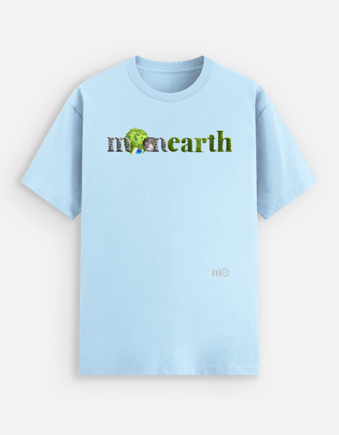 Light blue t-shirt with 'moonearth' logo on a light gray background