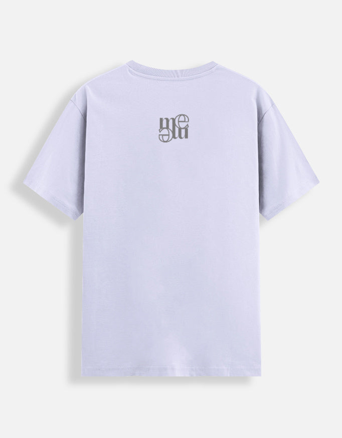 Light purple moonearth t-shirt with an embroidered logo on the back against a light gray background