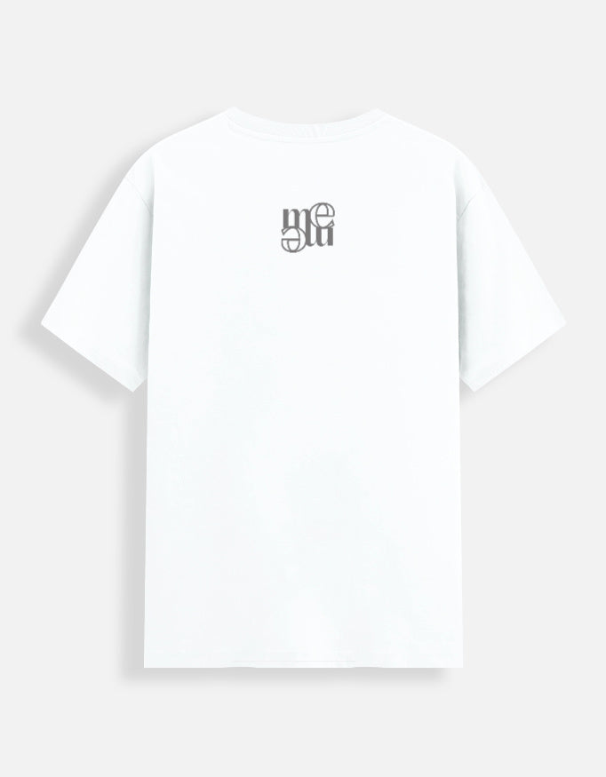 White moonearth t-shirt with an embroidered logo on the back against a light gray background