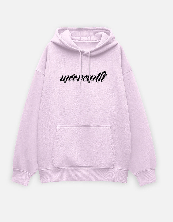 Light purple hoodie with moonearth text on a light gray background
