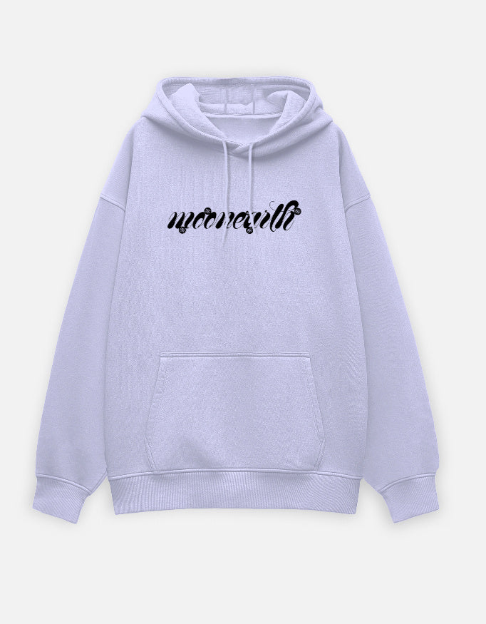Light purple hoodie with 'Meoonearth' text on a light gray background